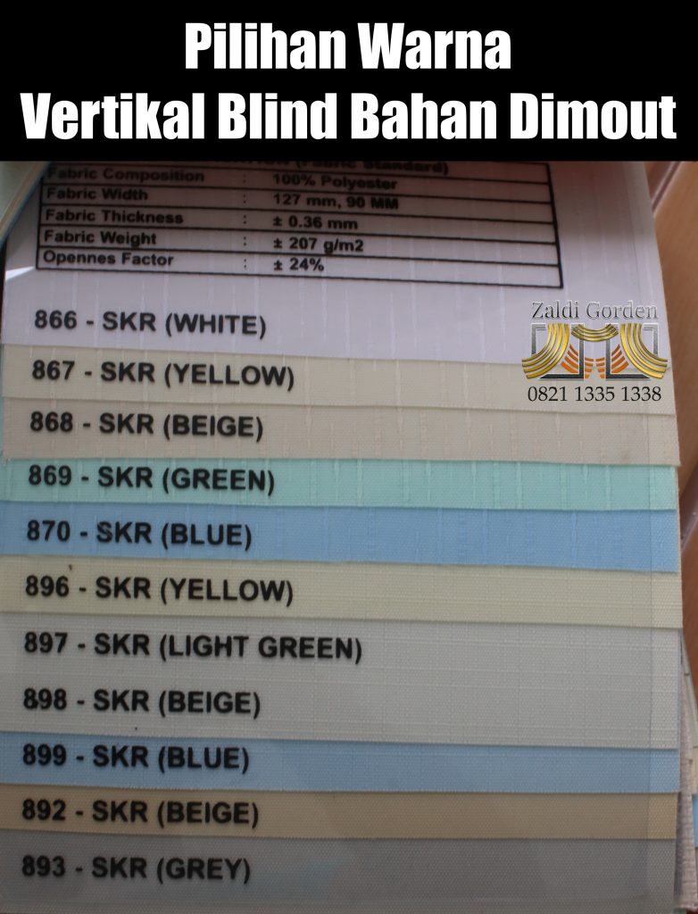 Pilihan Warna Vertikal Blind Bahan dimout 1