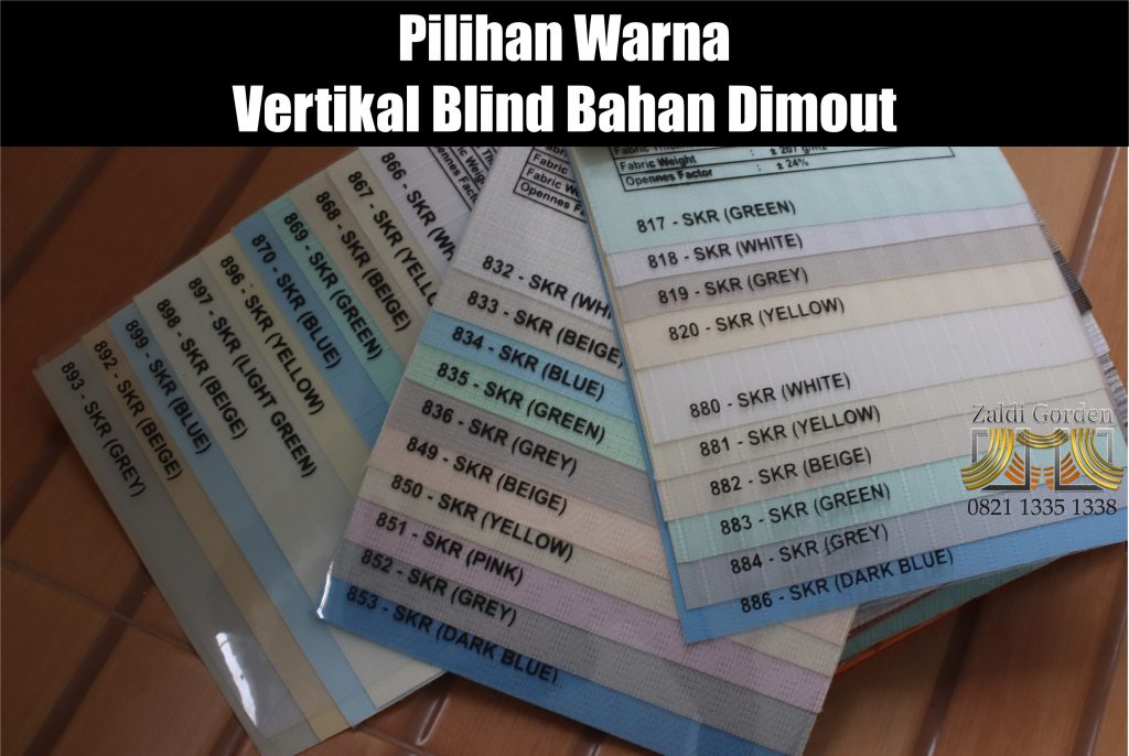 Pilihan Warna Vertikal Blind Bahan dimout